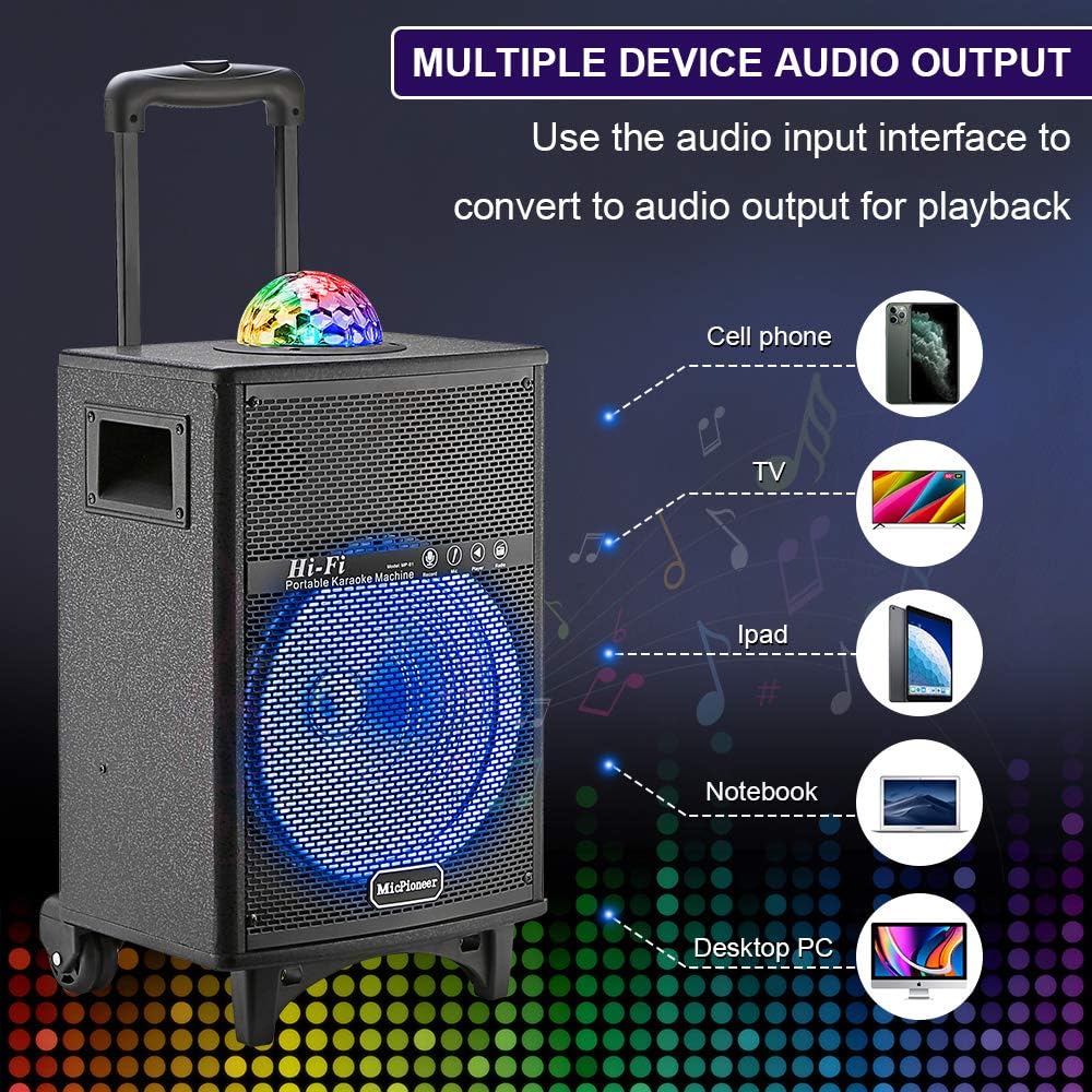 Bluetooth Karaoke Machine for Adults with 2 Wireless Microphones, Portable Karaoke Speaker with Disco Lights, Gifts for Kids, Boys & Girls