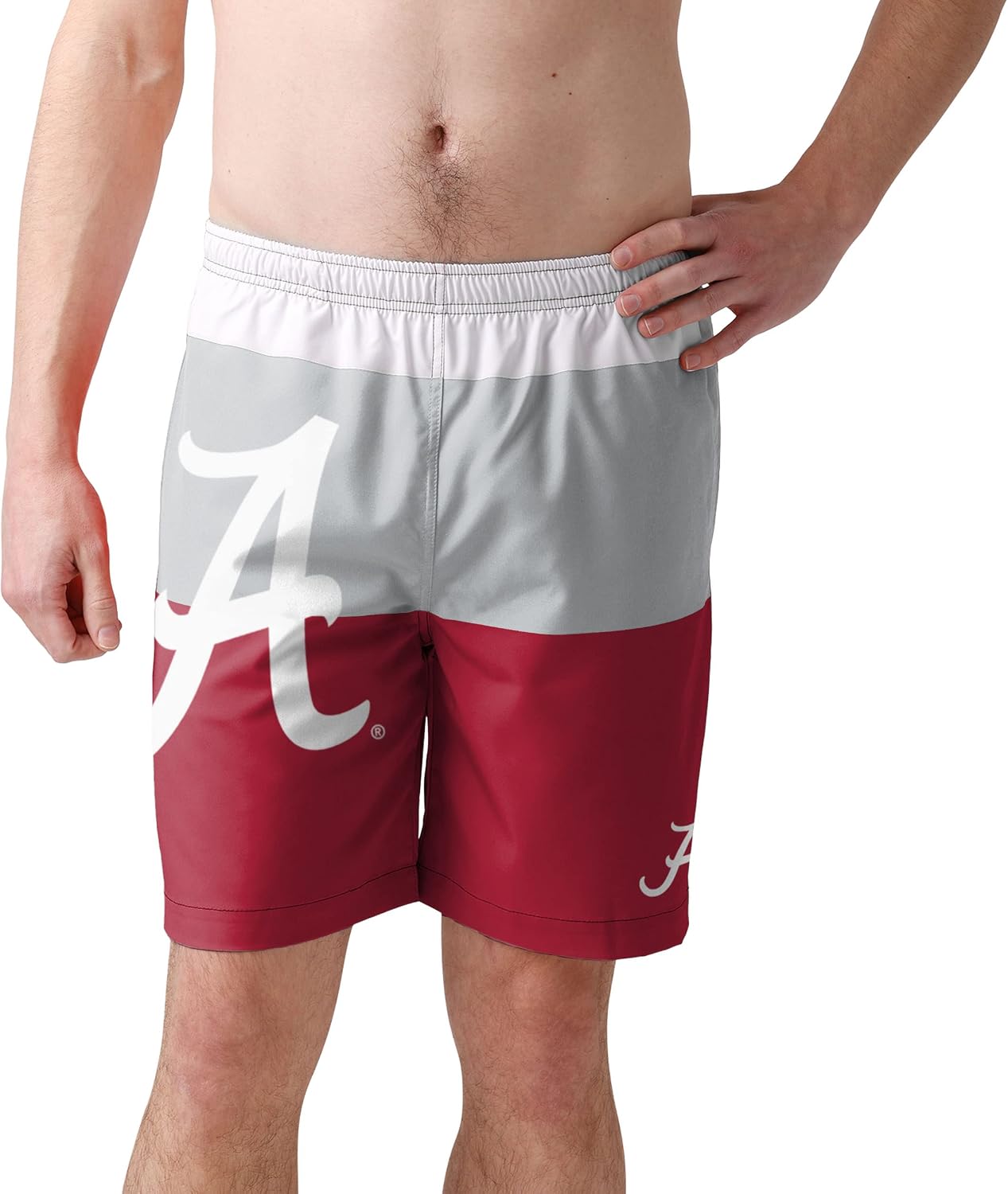 FOCO Miami Hurricanes NCAA Mens 3 Stripe Big Logo Swimming Trunks