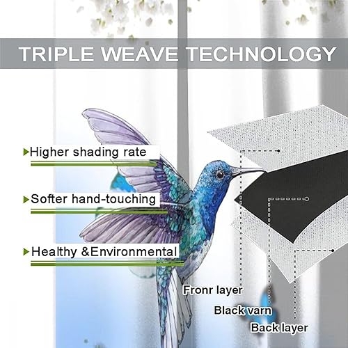 Miniatura 7 de Cortinas florales azules de colibrí, acuarela, primavera, jardín, mariposa, colibrí, aislamiento térmico, oscurecimiento de habitación completa,