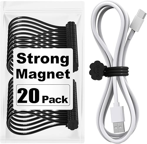 Miniatura 10 de Bridas magnéticas para cables, paquete de 24 lazos magnéticos fuertes de 7.2 pulgadas, diseño de diálogo de nube, lazo giratorio de silicona con