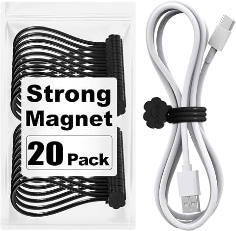 SOOOEC Magnetic Cable Ties 20 Pack, Cute Cloud 7.2 Silicone All Black | Strong Magnet Hold / Embedded Safe Magnet / Easy Slide Open / Soft Flex Silicone / Multi Use / Smiling Cloud / Fridge Magnet