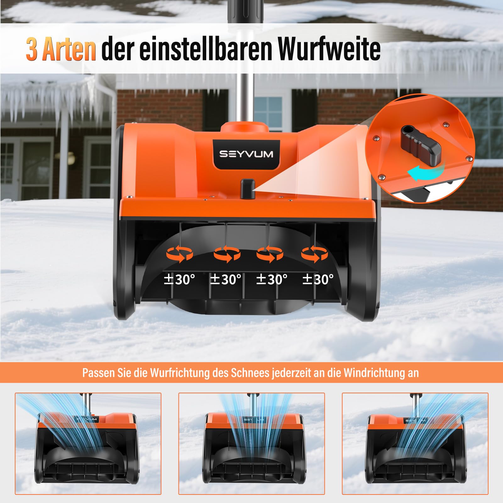 Akku Schneefräse,elektrische Schneefräse Akku 2× 4.0Ah mit Ladegerät,Arbeitsbreite 30 cm, maxSchneehöhe 20 cm,bis 3m Auswurf,30° Verstellbarer Auswurfkanal für Gehwege,Einfahrten