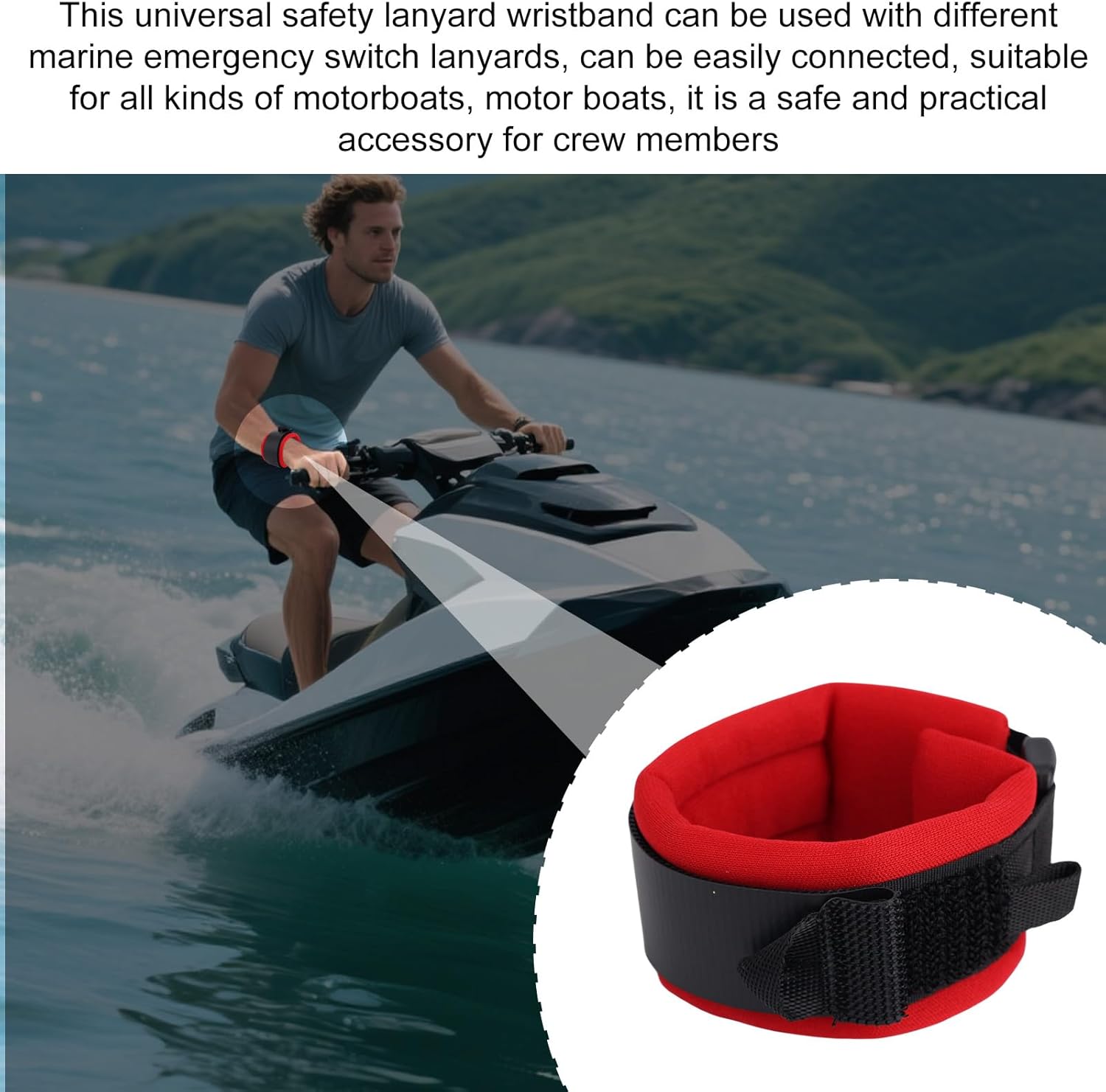 Boat Kill Switch Wrist Strap, Floating Engine Cut Off Wristband Adjustable Boat Safety Lanyard Kill Switch Wrist Strap for Boats Marine Motorboats Accessories (without Lanyard)