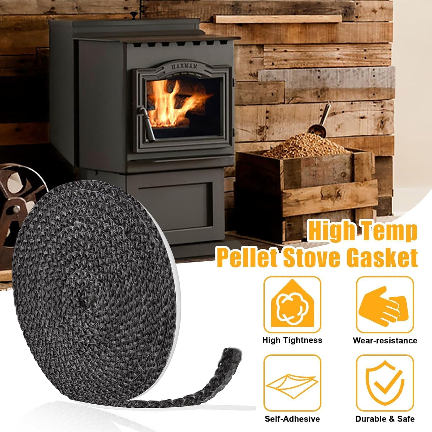 Criditpid 1-00-2312 Door Glass Gasket fo Harman P35i, P38, P43, PC45, P61, P68, PF100, Absolute 43 Pellet Stove, Harman Coal & Wood Stoves, Self-Adhesive Flat Gasket Tape fo Harman Pellet Stoves