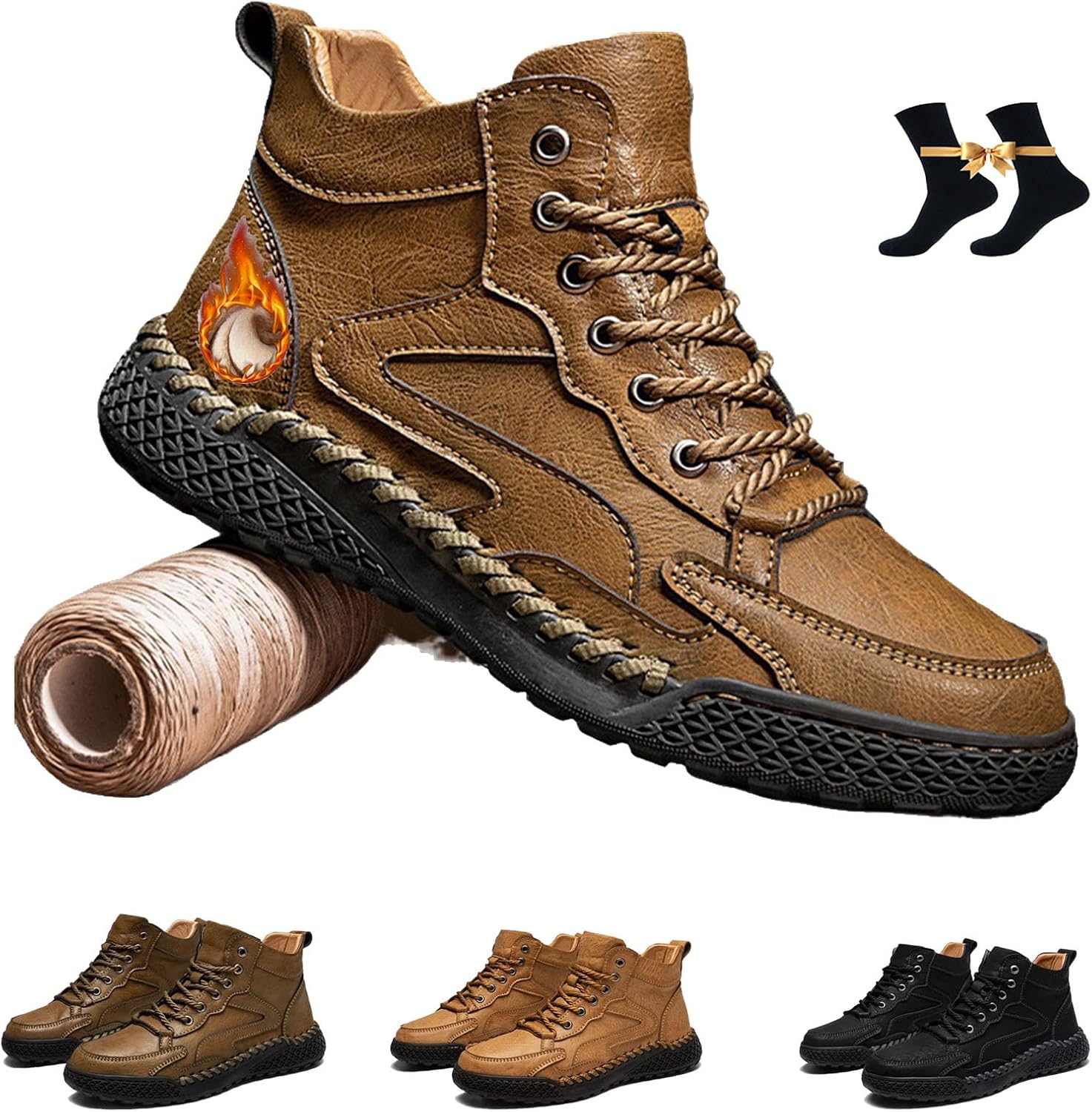 Orthopedic Shoes for Men, Men's Handmade Leather Chukka Boots Non-Slip Arch Support Ankle Boot for Outdoor Trekking
