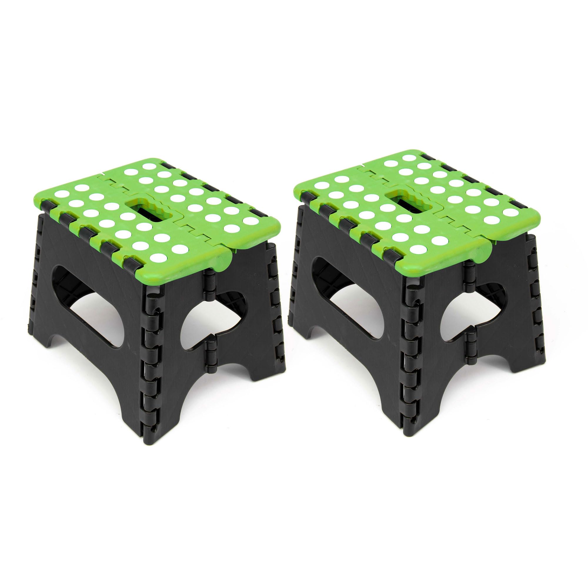 The Secret Home - Pack de 2 Taburetes Plegables Multiusos - Escalera Antideslizante de PVC - Altillo para Cocina, Baño o Dormitorio (Verde/Negro, 21x17x18)