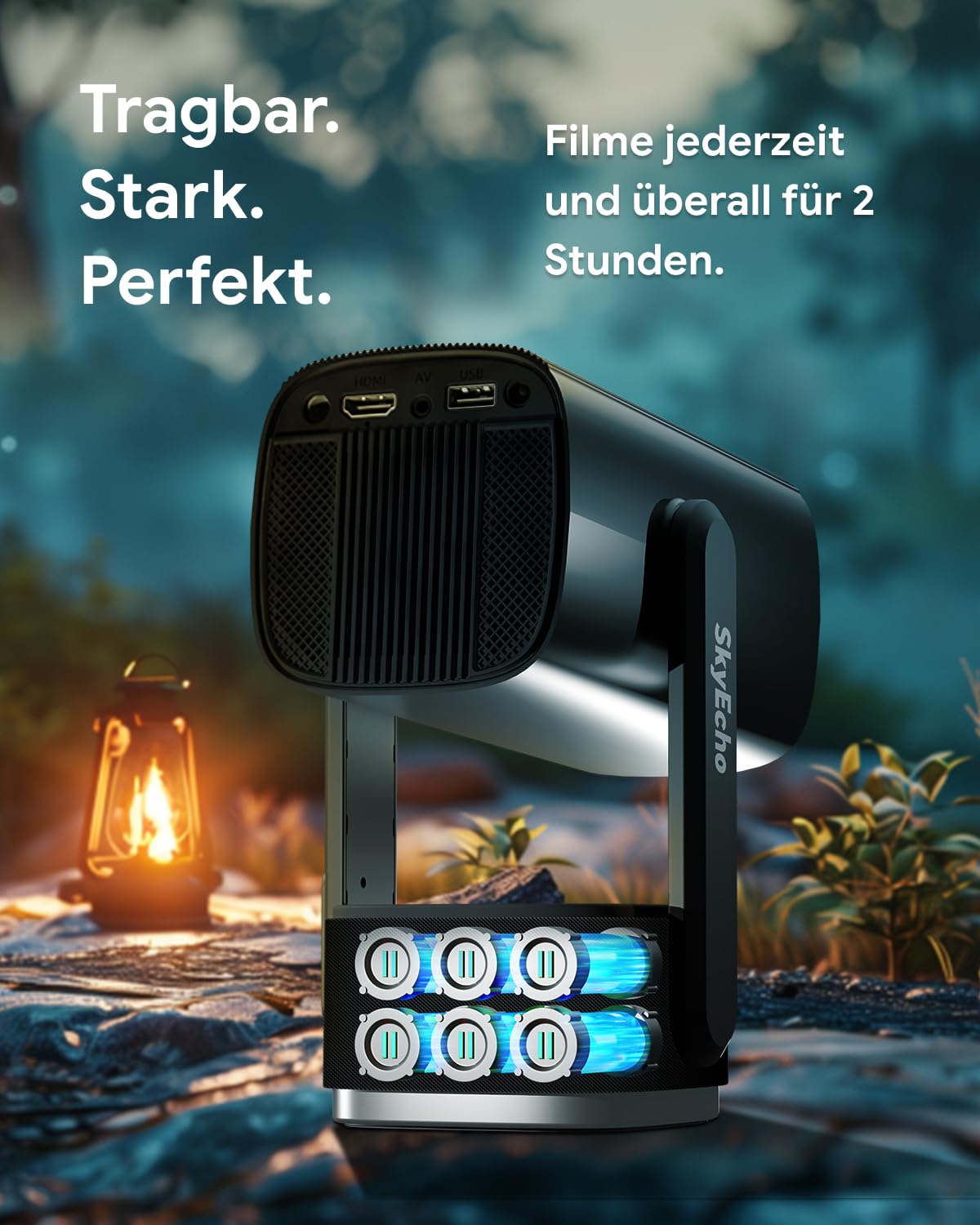 Beamer Mit Akku 【 ±270° Drehbar/Autofokus/Trapezkorrektur/Android Os 】 K2 Smart Projektor Mit WiFi Und Bluetooth, FüR Schlafzimmer Decke DraußEn Tragbar Film UnterstüTzt 1080p 4k Videowiedergabe