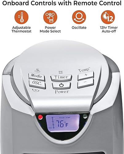 Miniatura 3 de Comfort Zone Calentador eléctrico oscilante de cerámica, control remoto, termostato digital retroiluminado y pantalla de temperatura, temporizador y