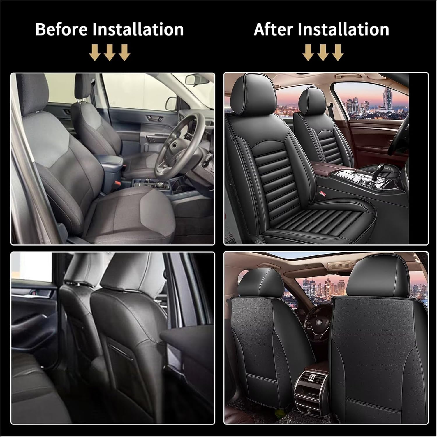 2PCS Front Car Seat Covers Fit for Jeep Liberty 2002-2012 2 Front Seat Covers Waterproof Comfortable Imitation Leather Car Seat Covers-Black