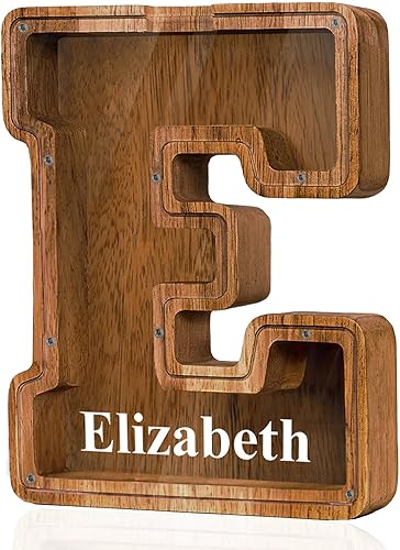 Alcancía grande de madera con nombre personalizado para niños y niñas, alfabetos, letras A-Z, monedas, billetes, cambio de dinero, caja bancaria