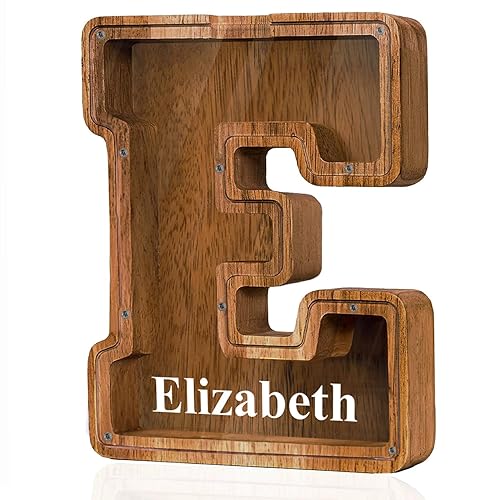 Alcancía grande de madera con nombre personalizado para niños y niñas, alfabetos, letras A-Z, monedas, billetes, cambio de dinero, caja bancaria