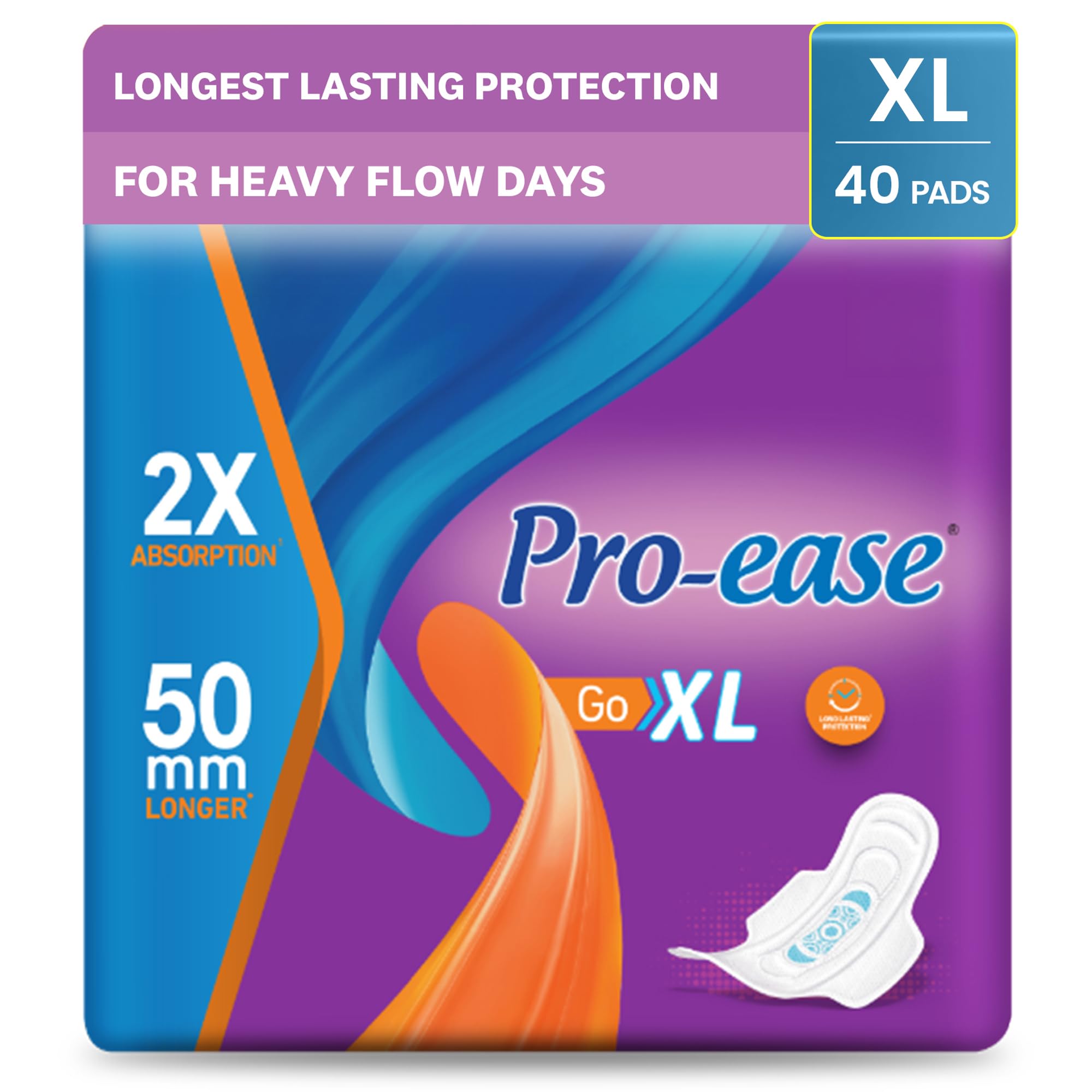 Pro-ease Go XL | 40 Pads | Sanitary Pads for Women | 2X absorption | Odour Control | Long Lasting Protection | 50mm Longer | 280mm Longer |-image-28