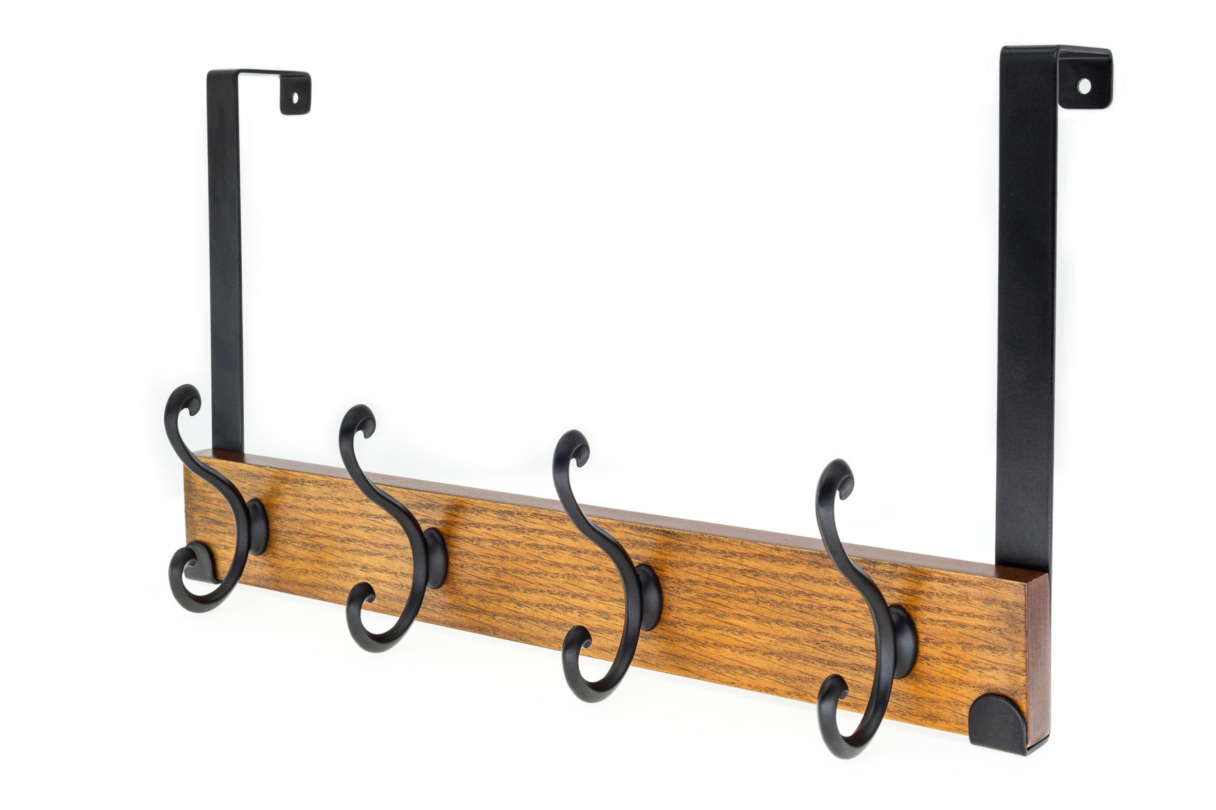 creathome Percha de madera de doble propósito con 4 ganchos de anillo, color clásico, toallero detrás o sobre la puerta para baño, perchero resistente montado en la pared, sin taladrar