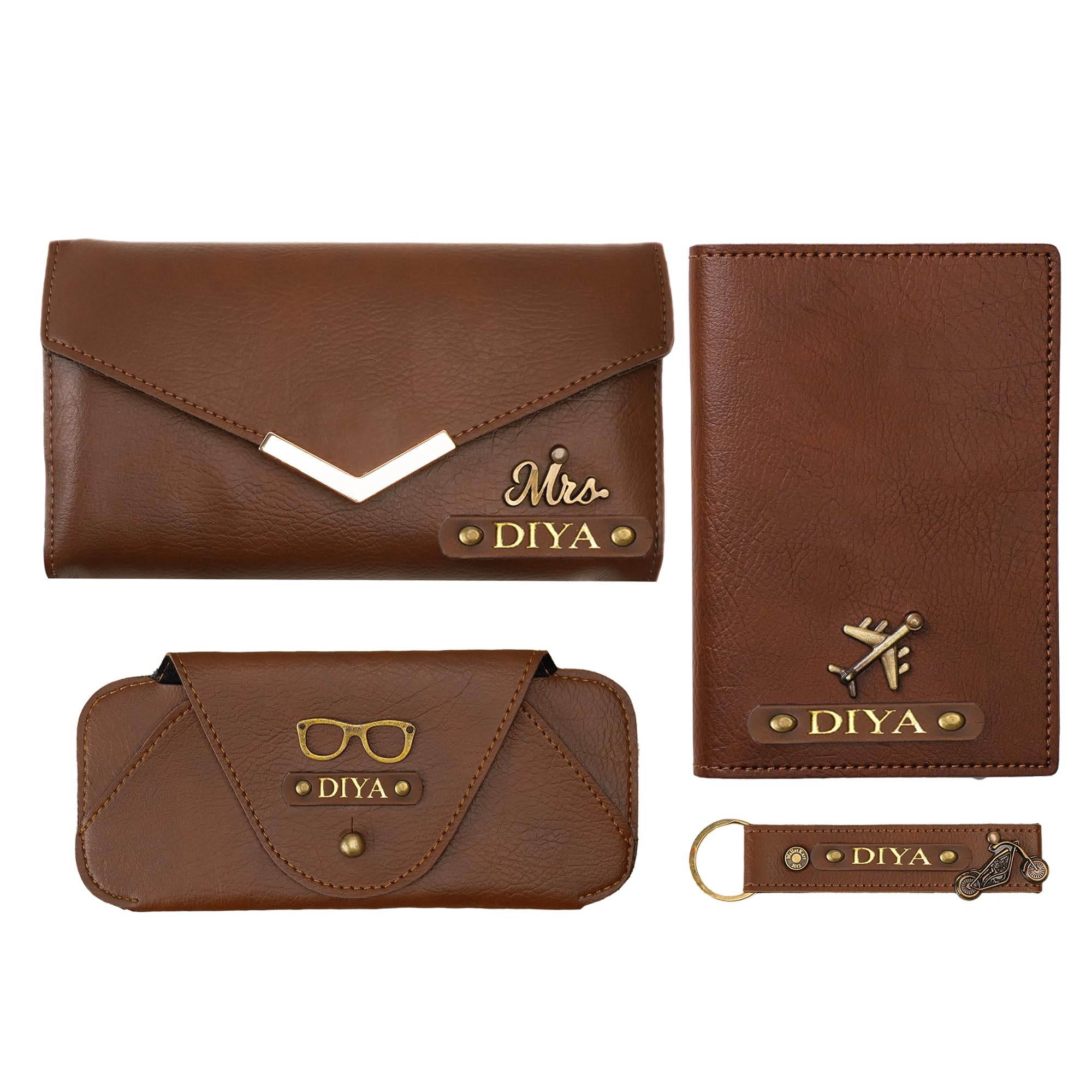 Perfect Personalized Gift for Her – Custom Leather Clutch, Keychain, Passport Holder & Eyewear Case with Name & Charm-image-28
