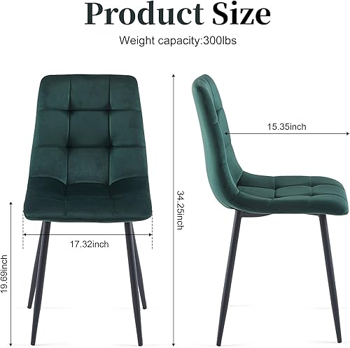Miniatura 3 de Juego de 4 sillas de comedor de terciopelo, sillas de comedor verdes con patas de metal, ideales para cocina, comedor, sillas de cocina para 4