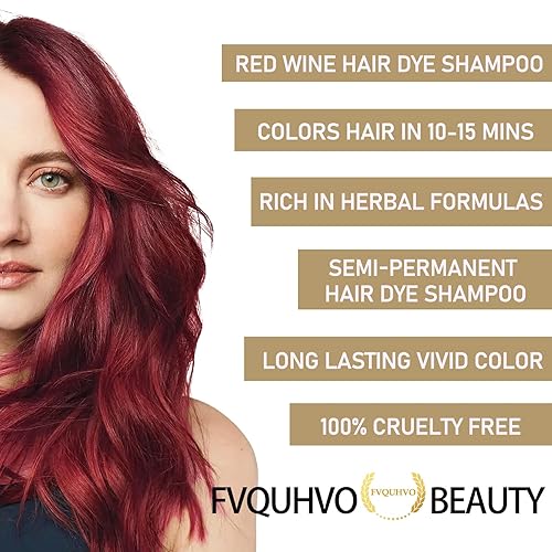 Miniatura 2 de Champú instantáneo de color de cabello, champú de tinte de cabello de vino tinto 3 en 1 para mujeres y hombres, champú de cabello rojo de larga