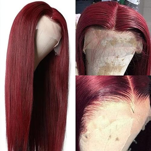 Miniatura 4 de NINA 99J - Pelucas sintéticas largas y rectas con encaje frontal, sin pegamento, línea capilar natural, de seda, suave, resistente al calor, con