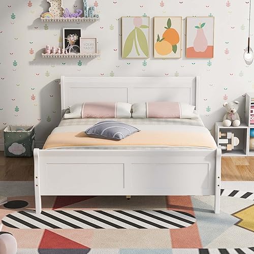 Miniatura 17 de Cama de plataforma de madera con cabecera y estribo, soporte de listones de madera resistente, no requiere somier, montaje simple para niños, niñas,