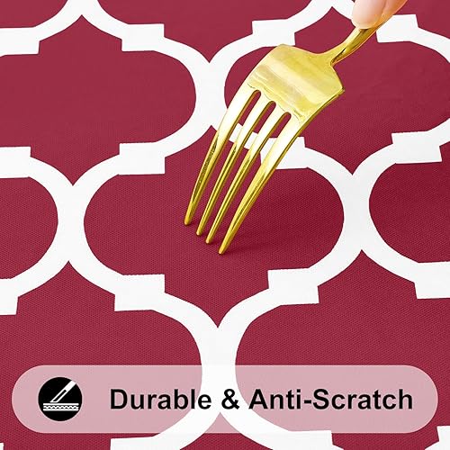 Miniatura 39 de Smiry - Mantel redondo de vinilo ajustable con bordes elásticos y parte trasera de franela, mantel de vinilo impermeable, lavable, diseño enrejado