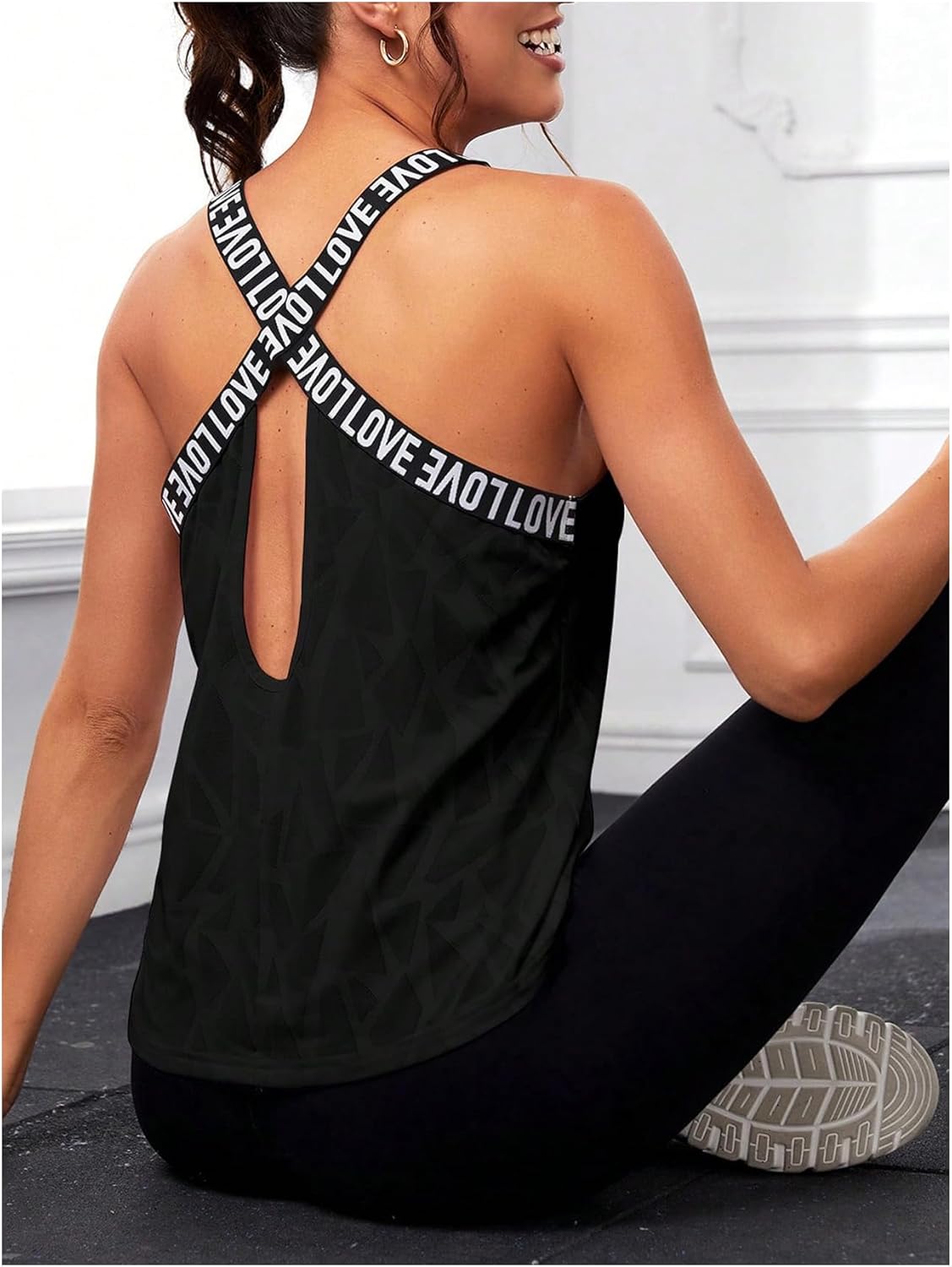 OYOANGLE Women's Camo Print Workout Tank Tops Sleeveless Running Tops Crisscross Back Yoga Gym Loose Athletic Shirts - Image 4