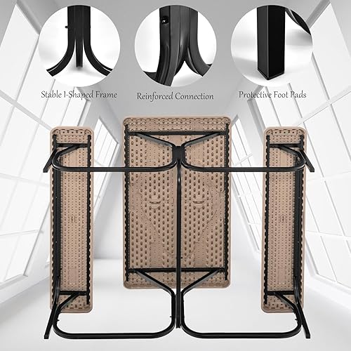 Miniatura 6 de Giantex - Juego de mesa y banco para picnic para todo tipo de climas, con base de metal, textura similar a la madera, para acampar al aire libre,