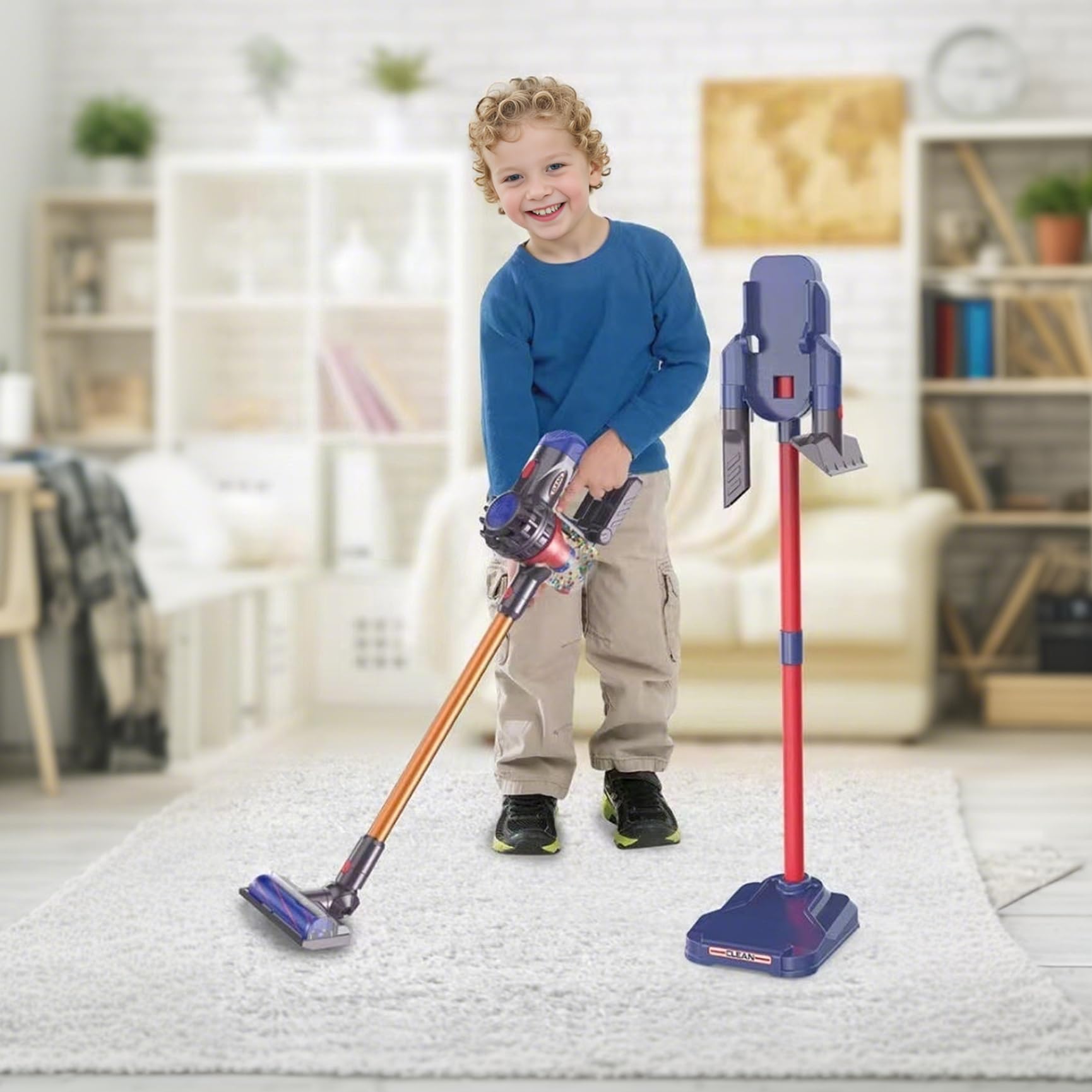 Aspirapolvere per bambini che funziona davvero Set aspirapolvere realistico per bambini con batteria e suono, include testa, supporto, ugelli e altro per le pulizie, giocattolo per che