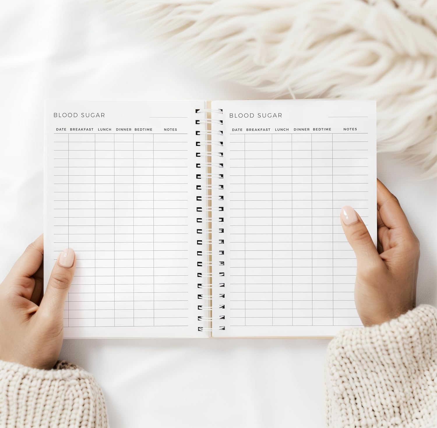 Daily Blood Sugar Log Book, Blood Glucose Tracker, Breakfast Lunch Dinner Bedtime Monitoring, Spiral Bound, 120 Pages, 5.8 x 8.3 In (White, Softcover)