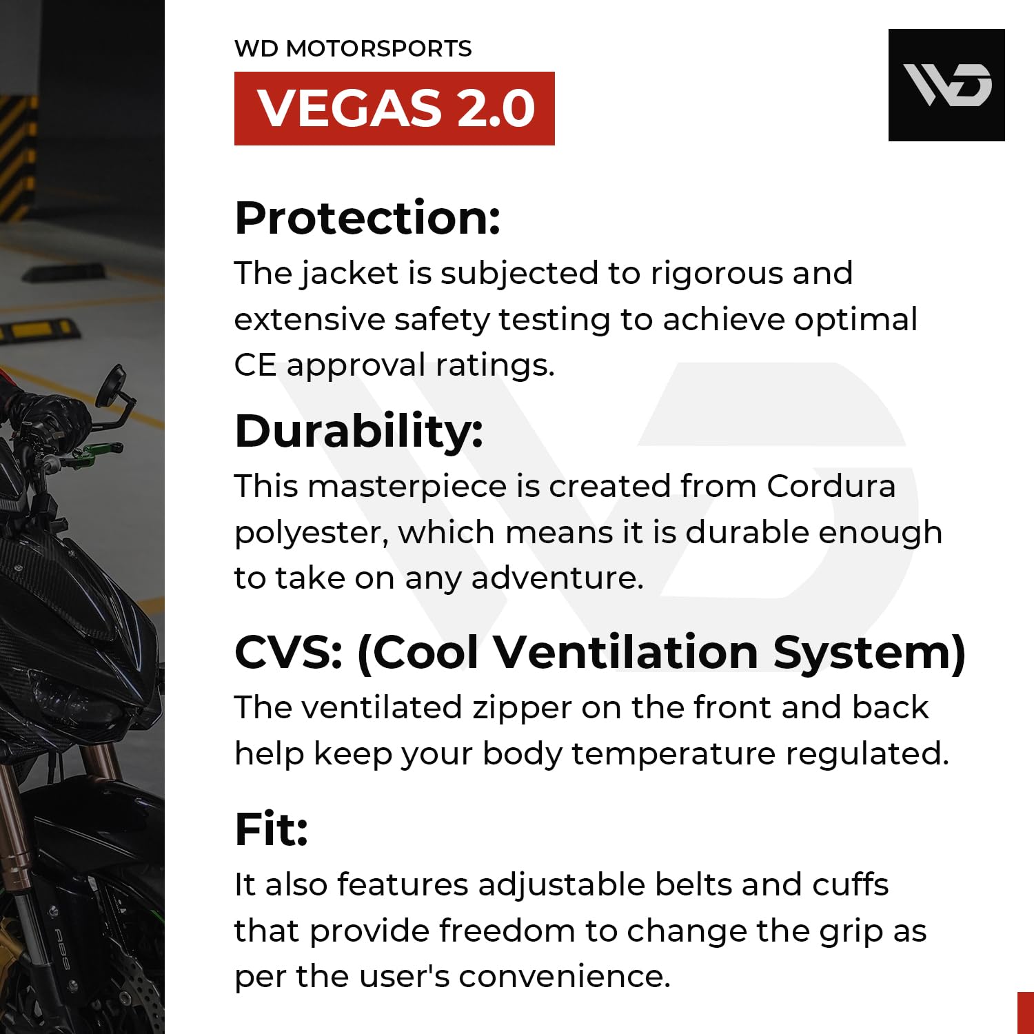 WD Motorcycle Jacket for Men CE Armoured Motorcycle Gear with padding Breathable Cordura Fabric Reflective Jacket for Night — view 6