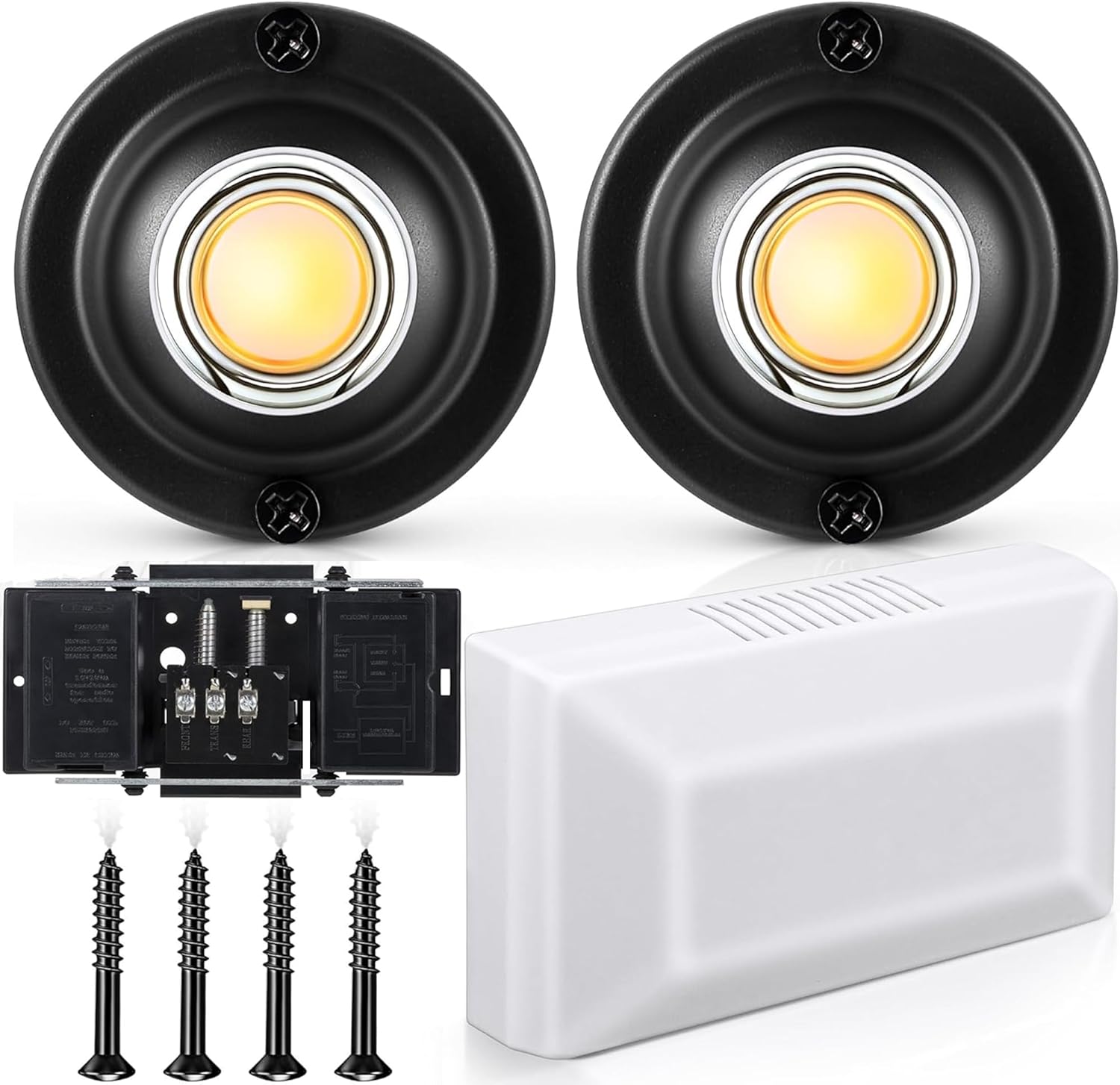 Saillong Wired Doorbell Chime Kit, 2 Pack Black Round Metal Doorbell Buttons with Chime Box for Front and Rear Doors, 2 Sounds Options, Compatible with Most Doorbells(Hill Style)
