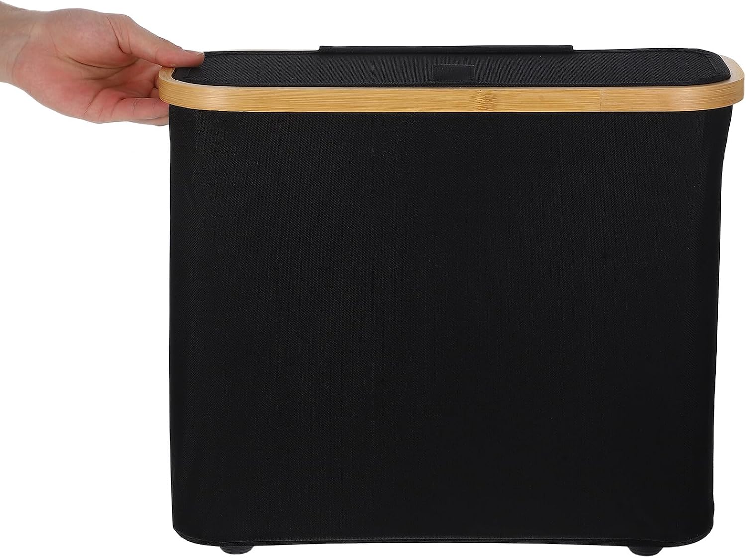 BESPORTBLE Toilet Paper Storage Basket with Lid and Side Window Fabric Cover, Small Bathroom Organizer Bin for Tissue Rolls, Black Bathroom Toilet Holder for Living Room and Washroom