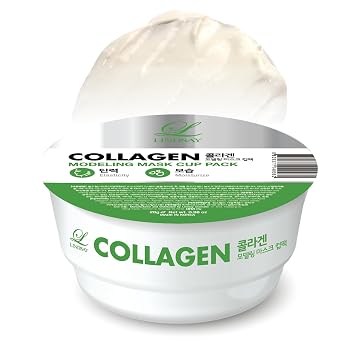 LINDSAY Collagen Modeling Mask Cup Pack - Korean Skin Care Face Mask Modeling Pack Single-Use Rejuvenating Moisturizing Face Mask w/Spatula Spoon Spa Facial Peel-off Mask 6 ea, 0.36 lb