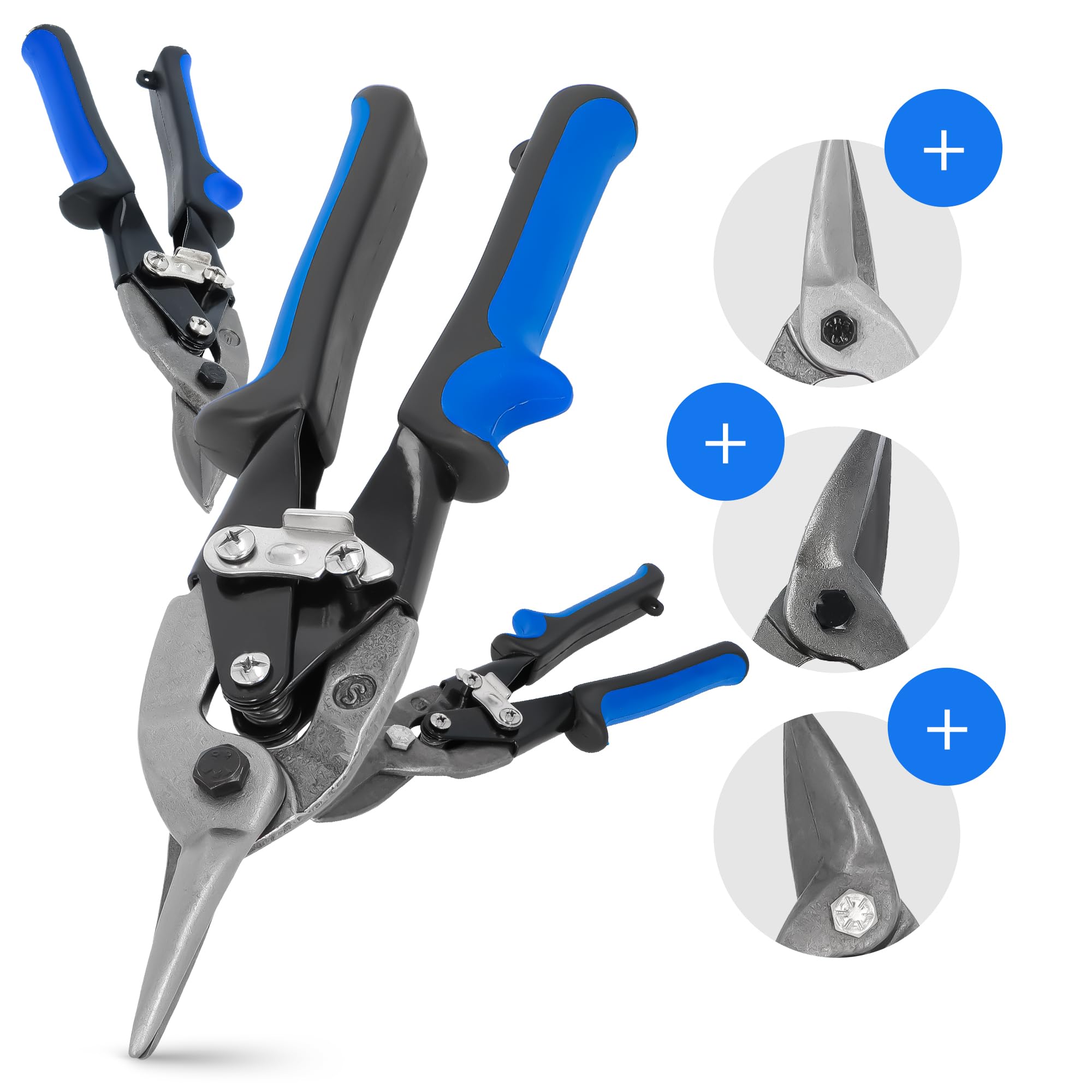 3x Cesoie Lamiera Lattoniere Metallo 10'' Taglio Sinistra Destra Dritto Cesoie Pieghevoli per Impieghi Gravosi Impugnatura Ergonomica Forbici Universali Set Forbici