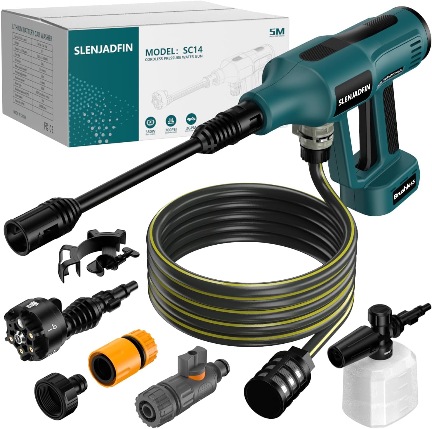 Cordless Pressure Washer for Makita 18V Battery 700 PSI Portable Handheld Power Washer with 6-in-1 Nozzle Foam Cannon for Car Floor Fence Wall Cleaning (Battery Not Included)