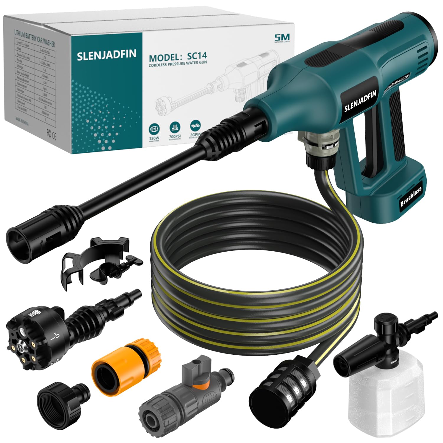 Cordless Pressure Washer for Makita 18V Battery 700 PSI Portable Handheld Power Washer with 6-in-1 Nozzle Foam Cannon for Car Floor Fence Wall Cleaning (Battery Not Included)
