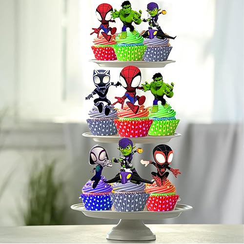 Miniatura 2 de 48 adornos para cupcakes de Spidey para sus increíbles amigos, suministros de fiesta de cumpleaños, decoraciones de pasteles de Spidey Friends