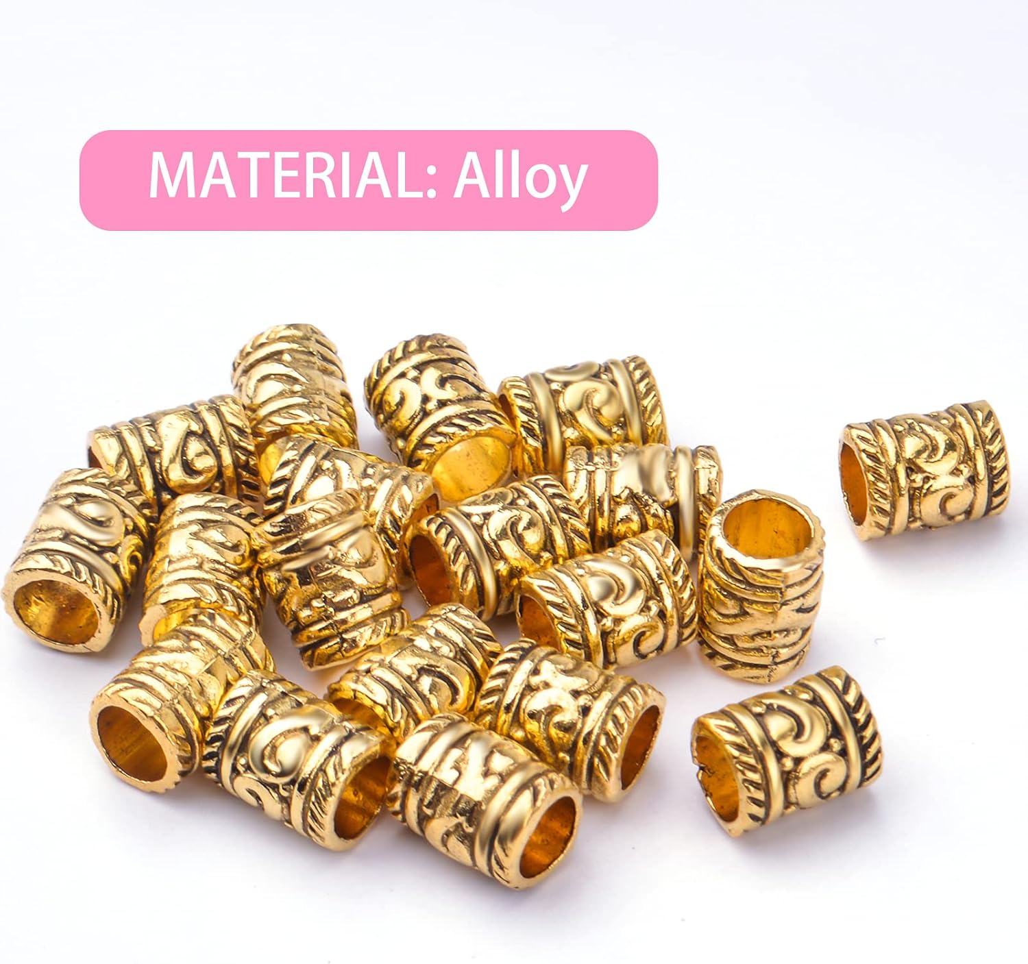 BronaGrand 100pcs Antique Gold Large Hole Spacer Beads Tibetan Alloy Barrel Column Hollow Tube Beads for European Bracelet Necklace DIY Jewelry Making Accessories, Hole: 5 mm - Image 3