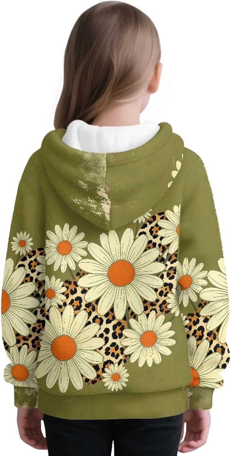 AmzPrint Girls Graphic Half Zip Fleece Hoodie Long Sleeve Pullover Warm Athletic Hoodies For Kids Big Girls