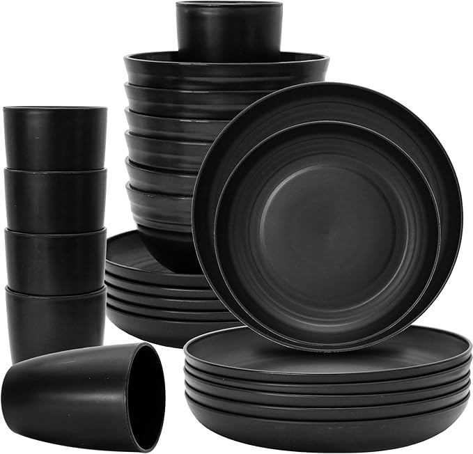 Plastic Dinnerware Sets for 6, Osonm 24PCS Lightweight