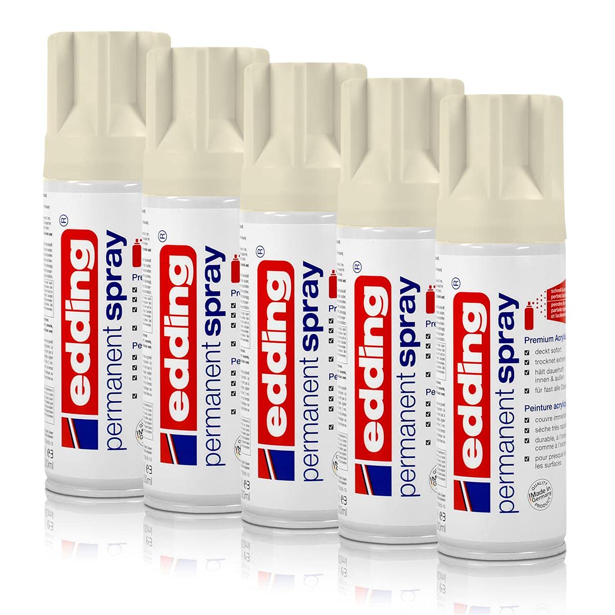 5 x permanent edding spray crème-blanc mat 200 ml Vernis acrylique Premium, RAL 9001