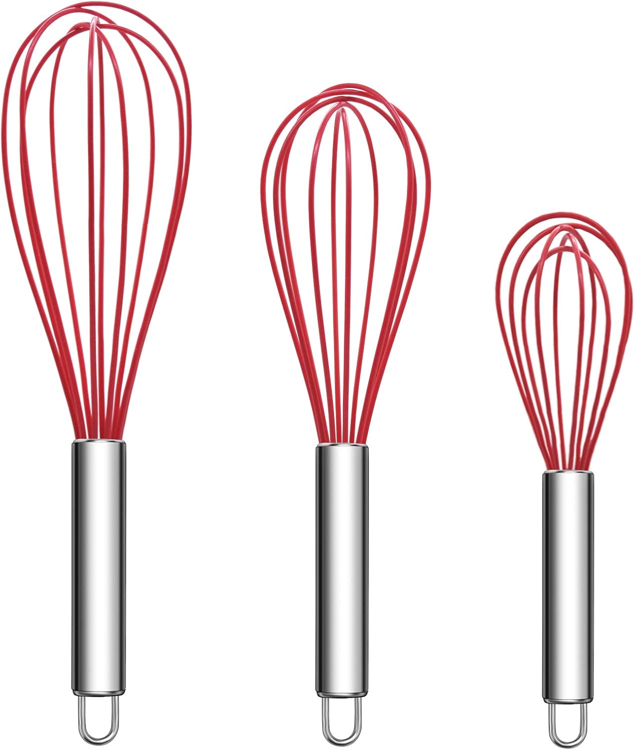 3 Pack Silicone Whisks for Cooking, Mini Whisk 8 Inches +10 Inch +12 Inch, Silicon Whisk Hand Mixer, Kitchen Whisk, Egg Small Balloon Whisk, Suitable for Mixing, Egg Beating, Beating