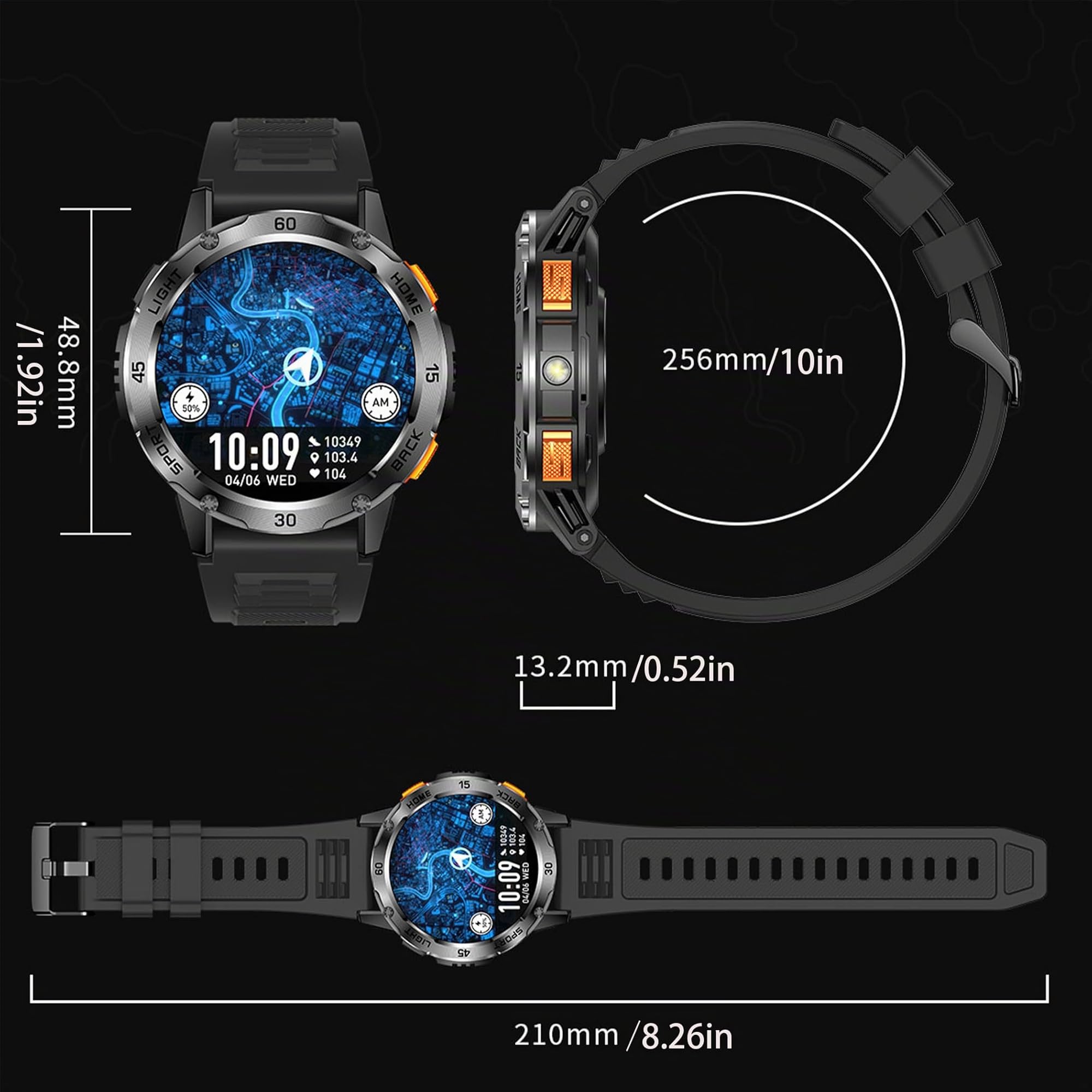 Orologio intelligente uomo Bluetooth 400 mAh grande batteria AMOLED 5 ATM fitness SpO2 contapassi per iOS