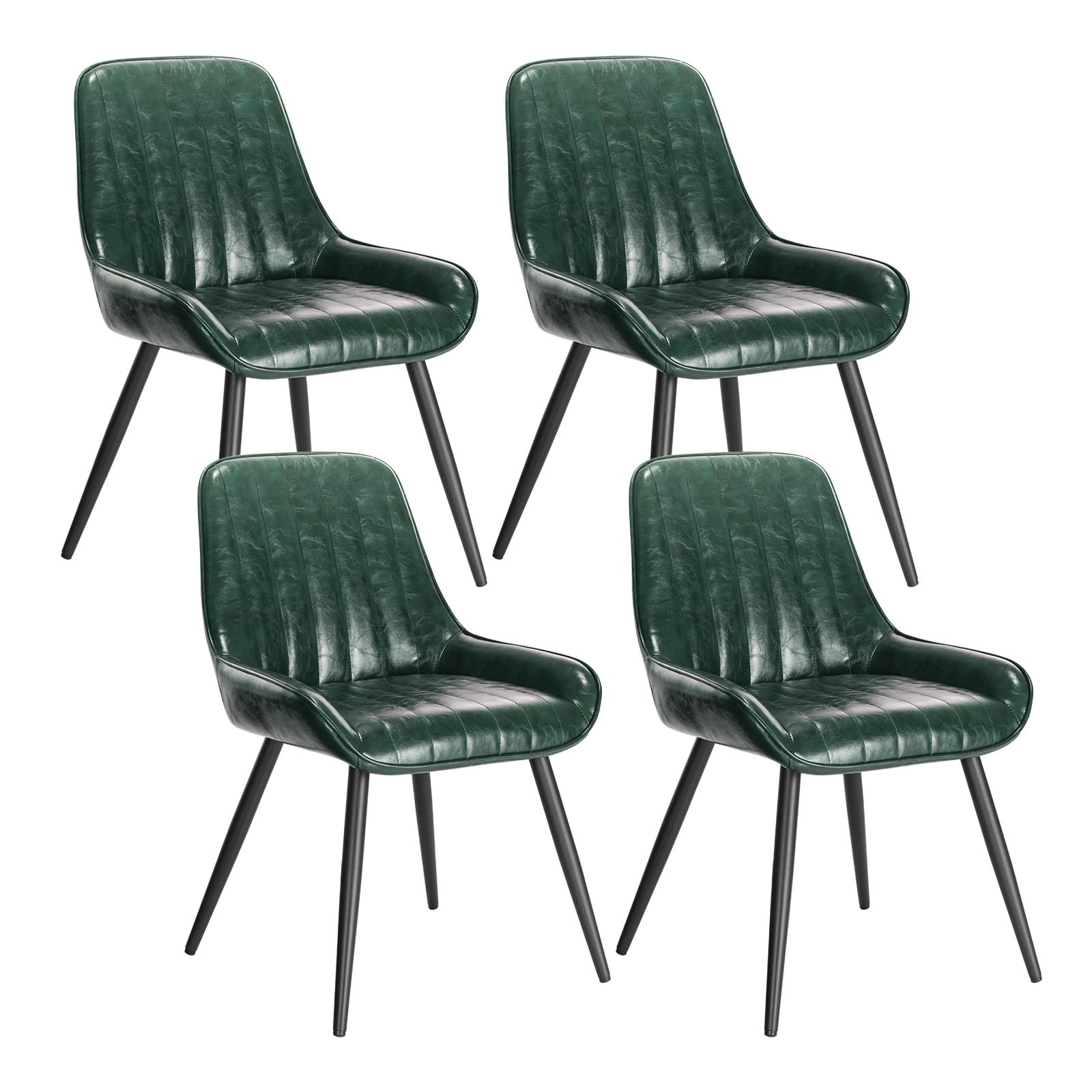 Lestarain Dining Chairs Set of 4 Vintage Kitchen Counter Chairs Lounge Leisure Living Room Corner Chairs With Metal Legs PU Leather Seat and Backrests,Dark green