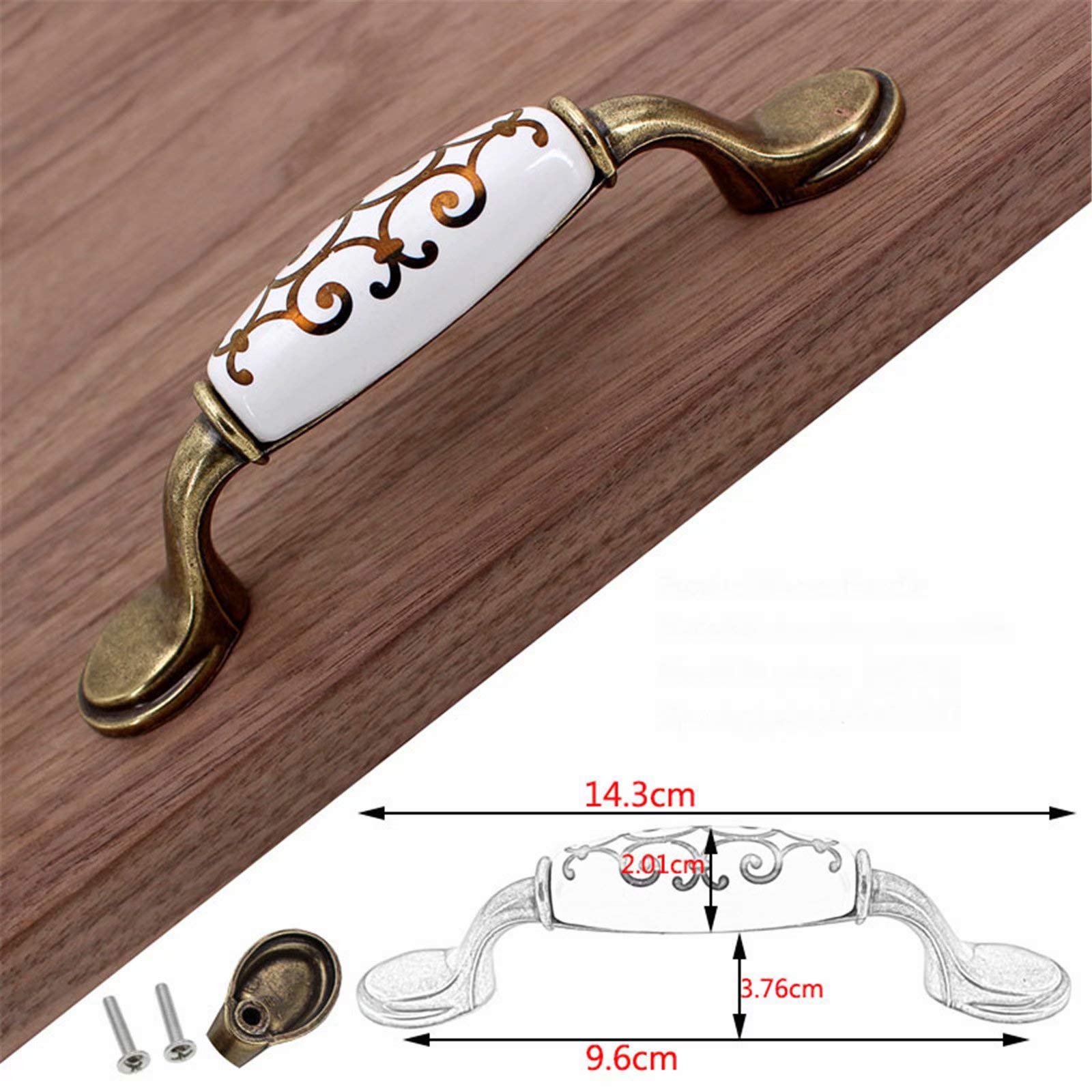 Schubladenknöpfe, Schranktürgriff, Set mit 10 französischen Flair-Keramikknöpfen mit Goldener Blume – handbemalte Blume, Retro-Design, handgefertigt, for Badezimmer, Küche, Schrank und Schrank