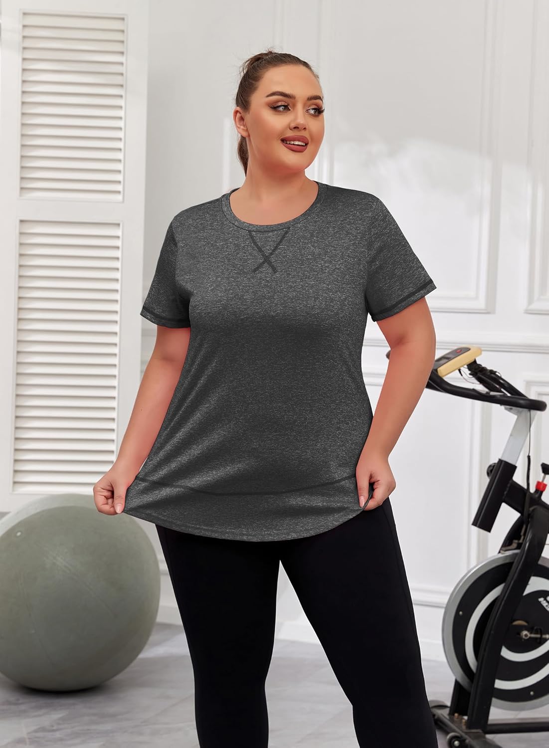 Women's Plus Size Workout Tops Short Sleeve Loose fit Shirts Athletic Gym Yoga Clothing - Image 5