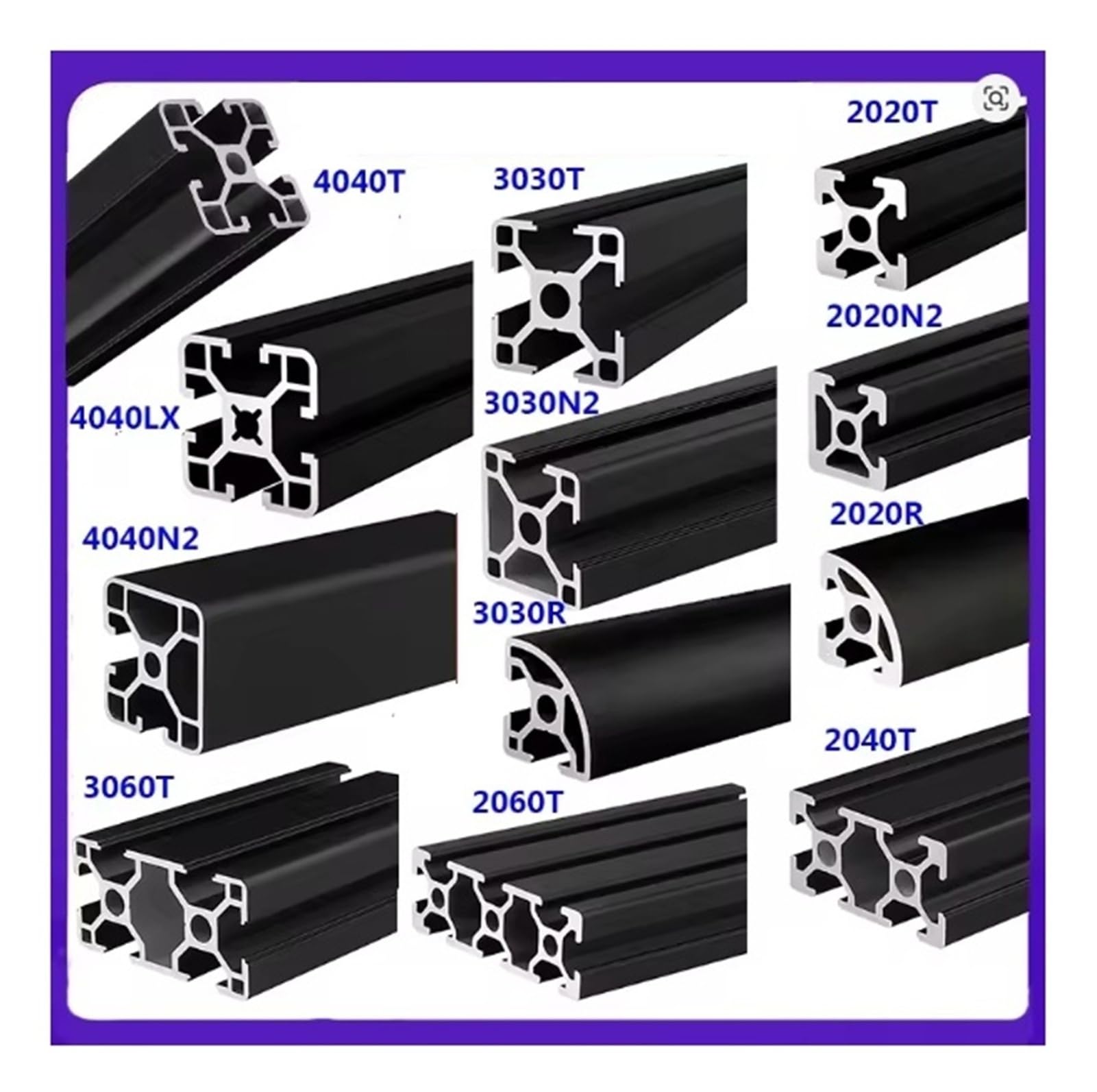perfil de aluminio 1 perfil de aluminio con ranura en T, color negro, 4040T, 4040LX, 4040N2-A, 4040N2-B, estándar de la UE(4040N2-B,800mm)