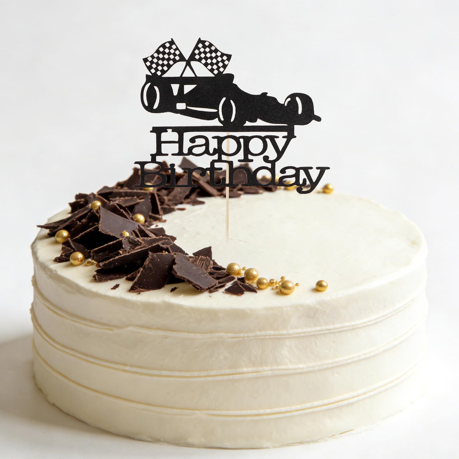 Padorul Black Glitter Racing Car Happy Birthday Cake Topper Personalised Decorations for Boys Men