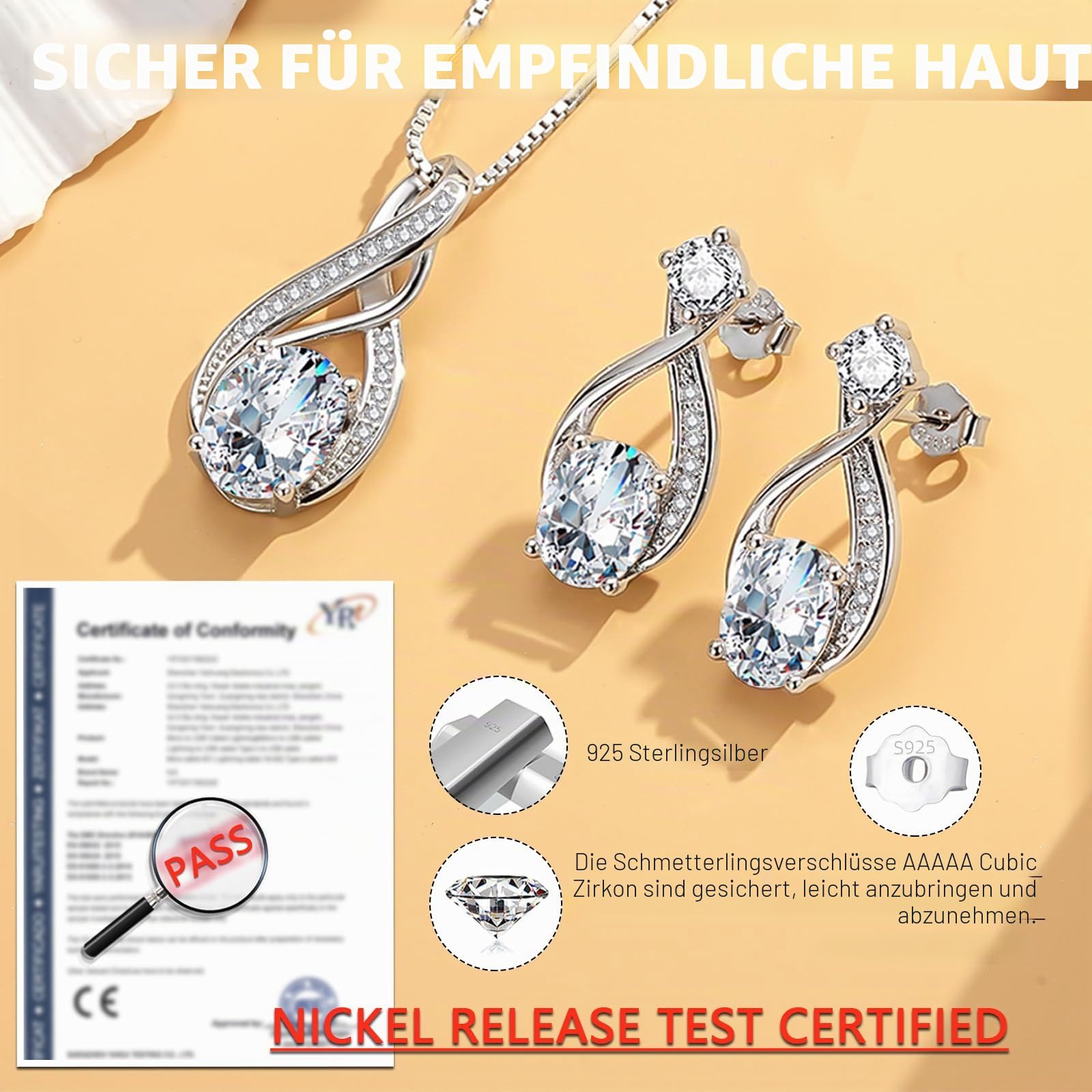 Schmuckset Silber 925 Damen, 925 Sterling Silber Unendlichkeit Halskette & Ohrstecker Set, 2 PCS Schmuck Set - Silberkette mit Tropfen Anhänger & Ohrstecker mit 5A Zirkonia für Mutter Ehefrau