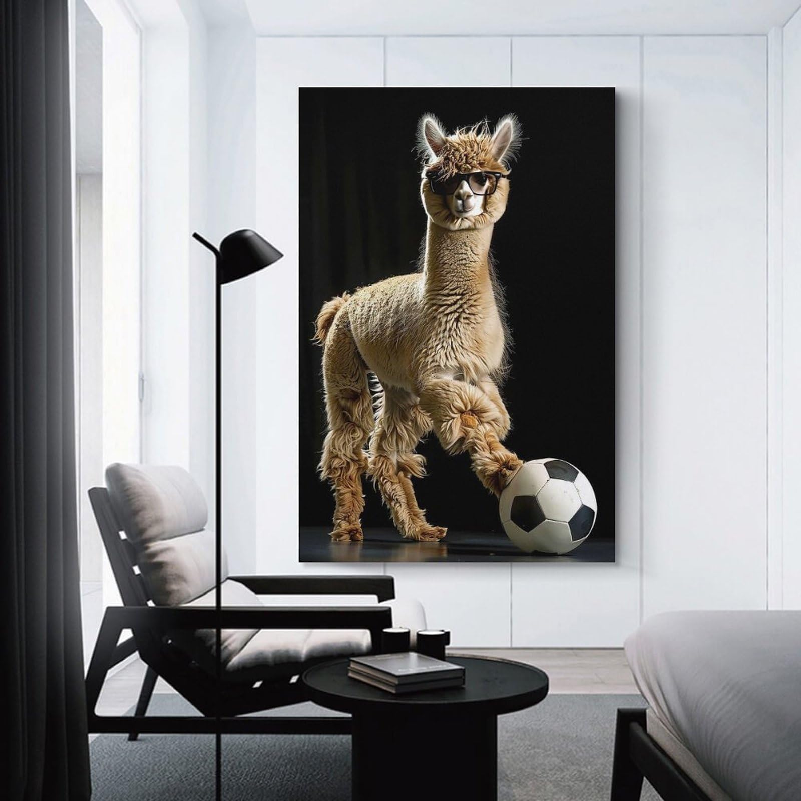 Junmoney Canvas Wall Decor Alpaca Soccer, 24x36inch(60x90cm), for Lounge Decor, Bedroom Walls Or Flats, Eye Catching Artwork for Blank Walls