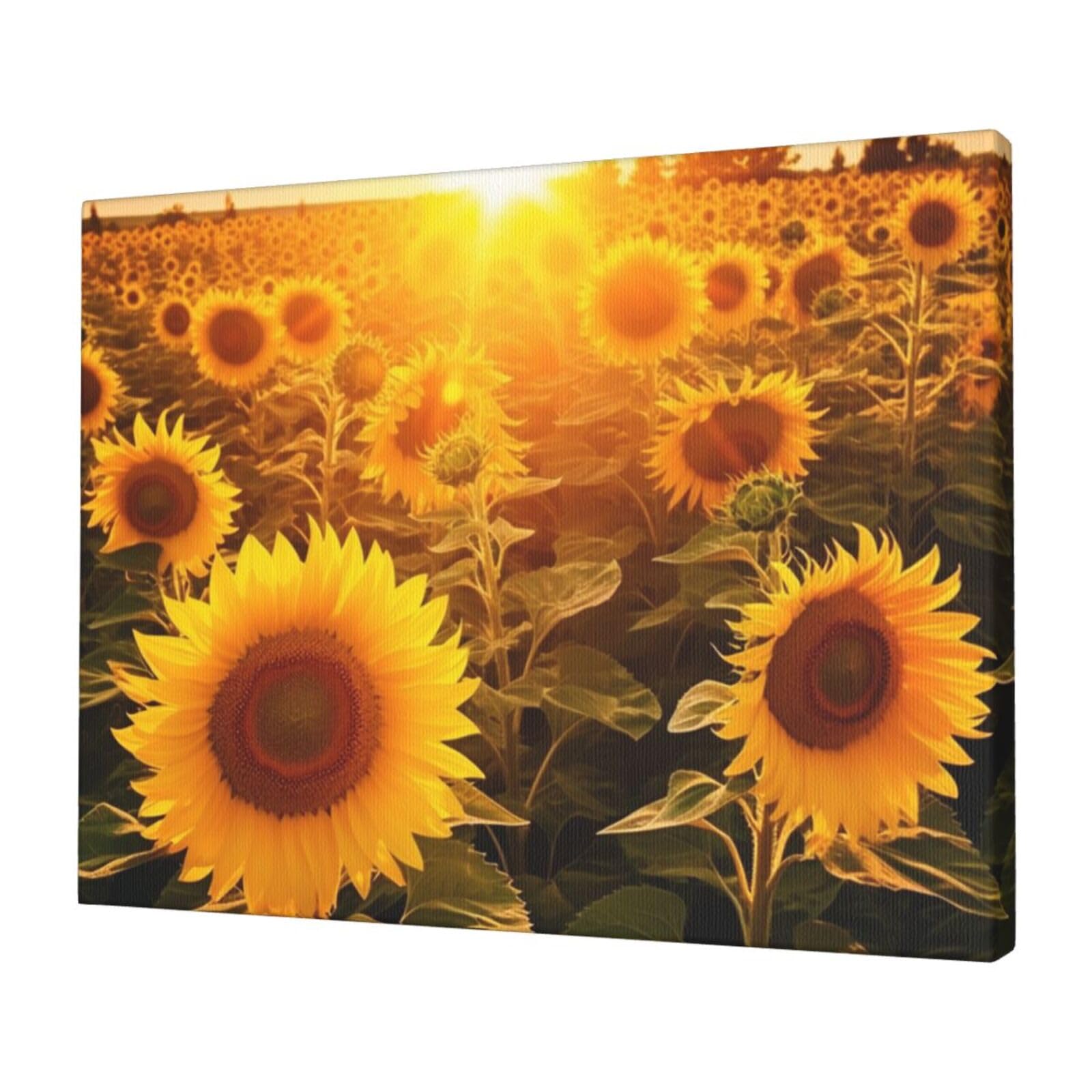 FodPand Canvas Wall Art for Living Room Wall Decor 12"x16" Modern Artwork Painting Pictures Hanging Canvas Prints Sunshine Sunflower Field Aesthetic Wall Art for Bedroom Bathroom Office Wallart Decor