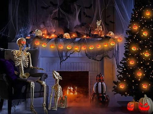 Miniatura 4 de Guirnalda de luces de calabaza para decoración de Halloween, 20 luces LED de 10 pies, 3D, impermeables, color naranja, funciona con pilas, 2 modos